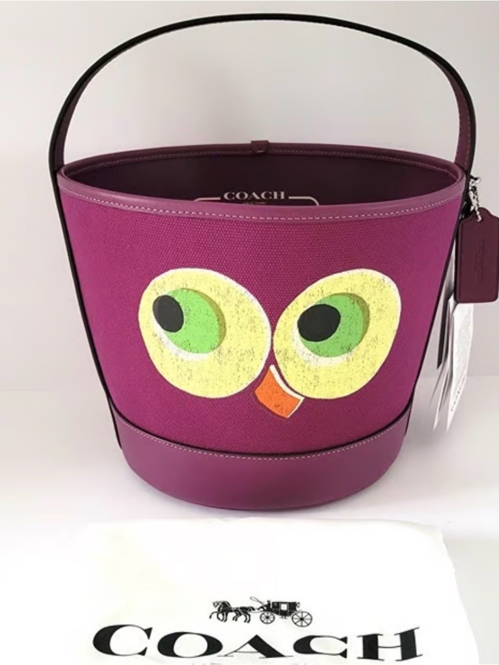 Coach Magenta Canvas Bucket Bag Playful Owl Graphic Halloween trick or treat
